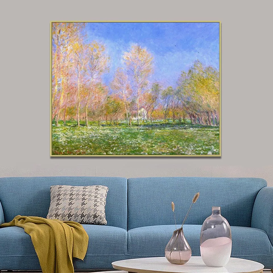 

Hand Painted Claude Monet Springtime in Giverny Landscape Oil Painting Reproduction,Impressionist Wall Art,Canvas Home Decor