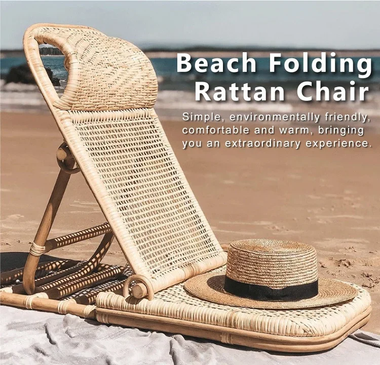 Hot Sale Outdoors Furniture Garden Foldable Bali Natural Hand-Made Wicker Woven Sea Recliner Folding Rattan Chairs Beach Chairs/