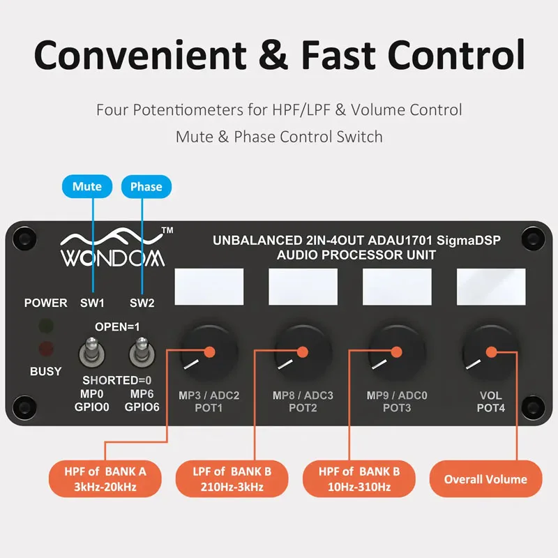 ADAU1701 2.1 4.0 DSP معالجة الإشارات الرقمية Preamp 2-in 4-out Tone Board تعديل كروس رقمي مع Sigmastudio