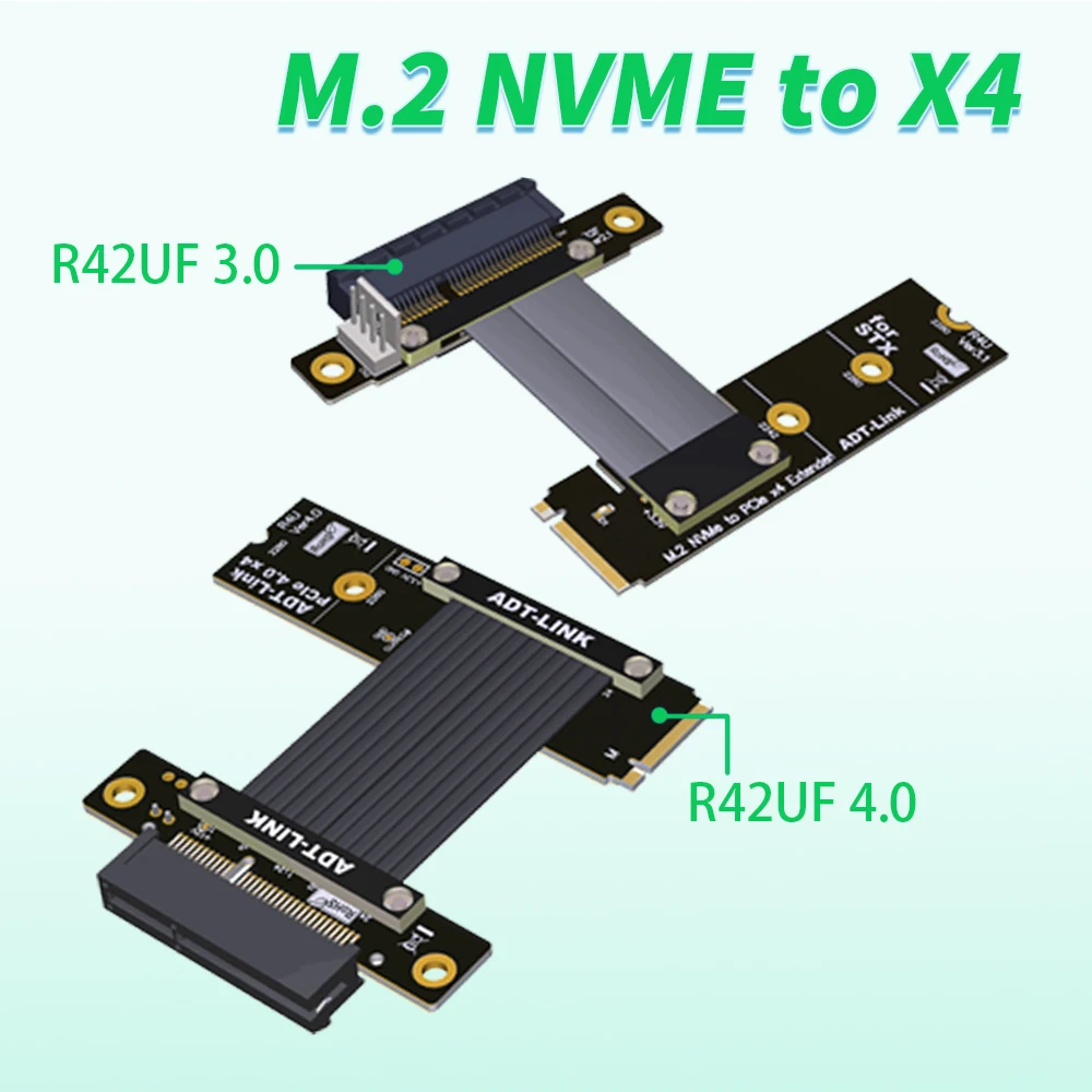 

Удлинительный кабель ADT R42UF PCI Express X4 4,0/3,0 PCI-E 4x к M.2 NVMe M Key 2280, карта расширения Gen3.0, линия расширения 15 см-100 см