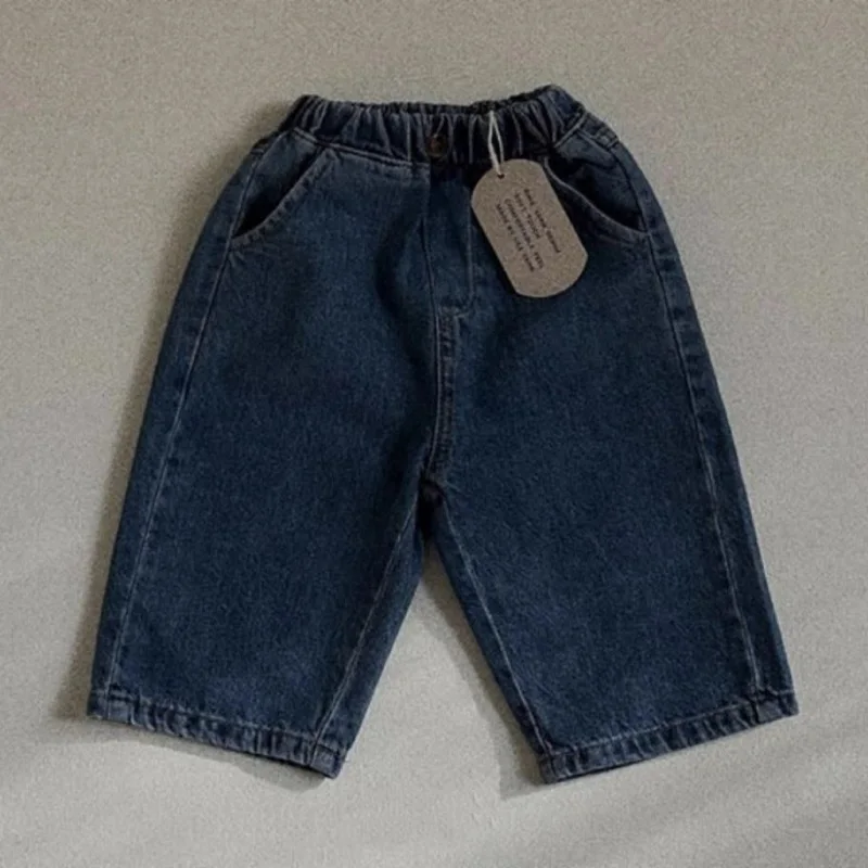 Children's pants new 0-3 year old boys solid color denim pants baby leather band elastic waist girls versatile casual jeans