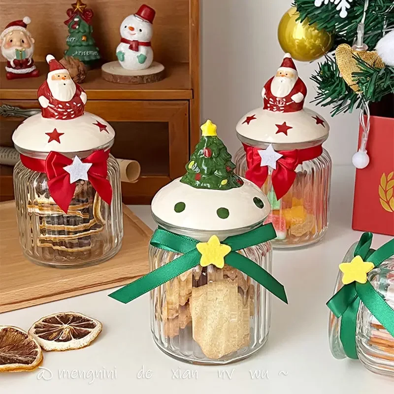 Christmas Sealing Jar Food Cute Glass Candy Bottle Storage Glass Jar Miscellaneous Candy Snacks Storage Santa Claus Storage Jar