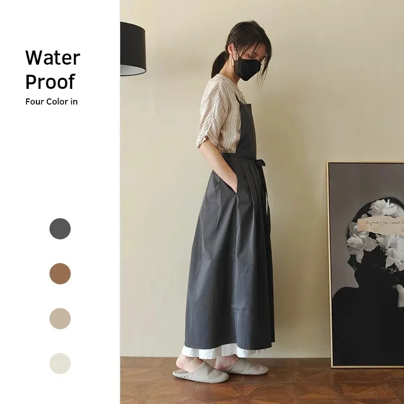 

Lightweight Waterproof Long Apron with Pockets Oil Proof Pleated for Beauty Salon Nail Kitchen Women Anti Hair Pet