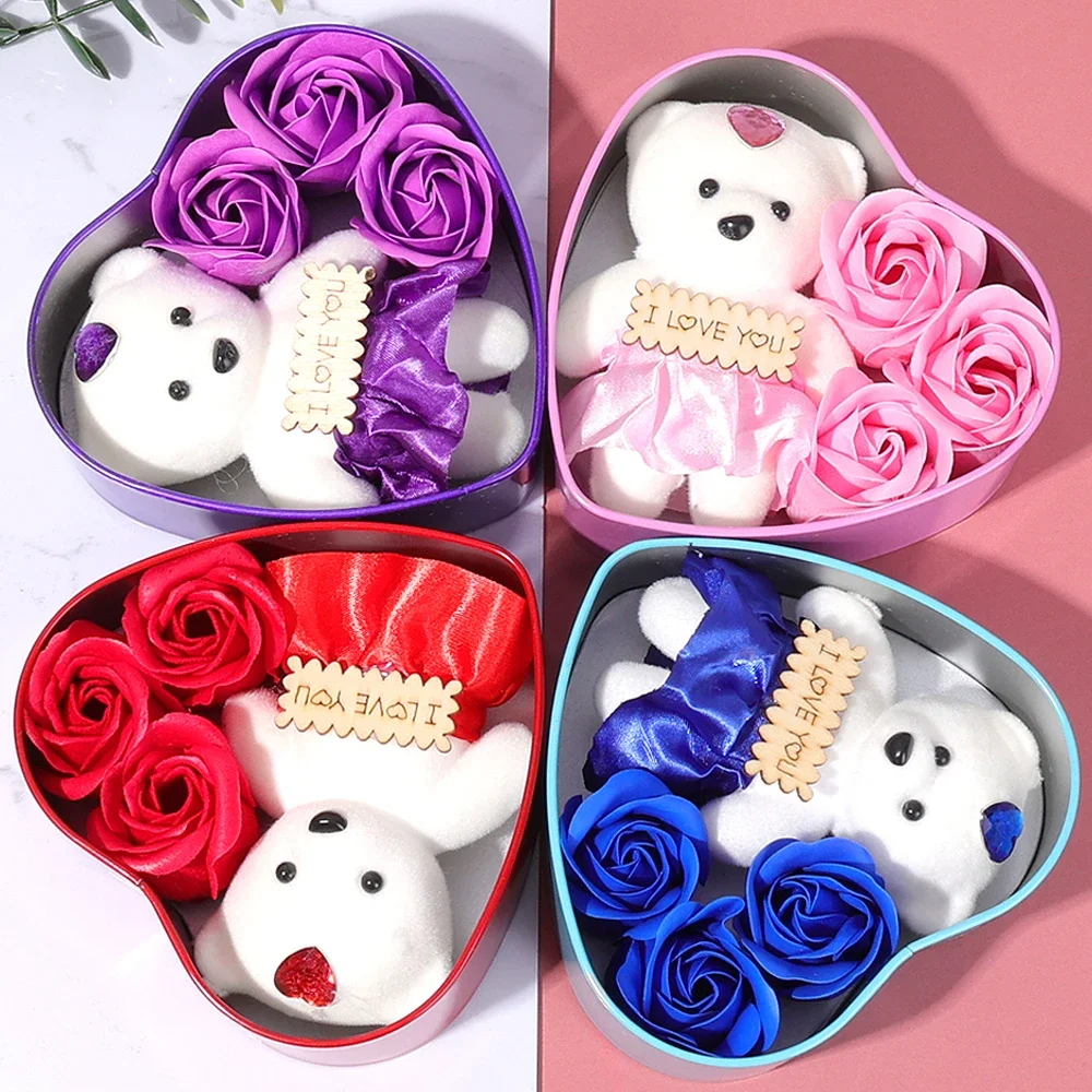Bear Soap Rose Love Flower Gift Box Romantic Valentines Day Mother Day Gift Wedding Birthday Home Decoration Party Supplies