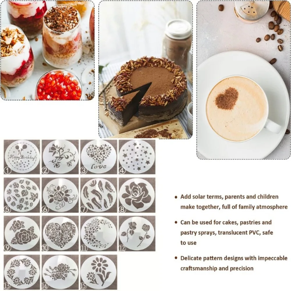 Round Lace Cake Stencils Template 15PCS Cake Decorating Tools DIY Baking Bread Pastry Sugar Sieve Mold Fondant Cake Template