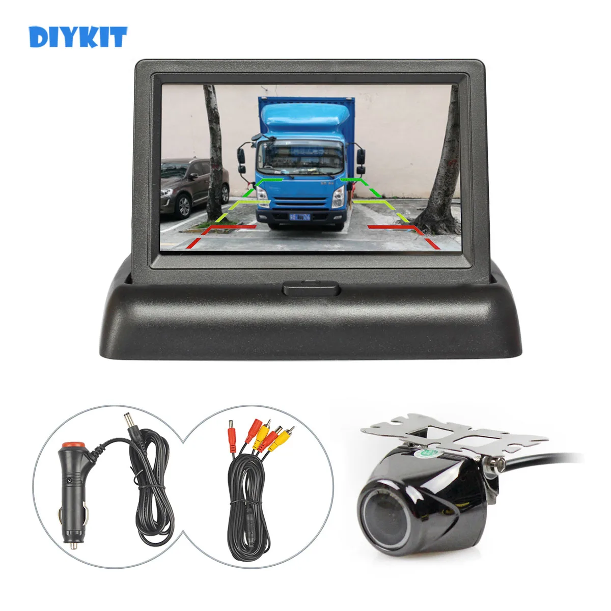 

DIYKIT 4.3inch Car Reversing Camera Kit Back Up Car Monitor LCD Display HD Security Metal Car Rear View Camera