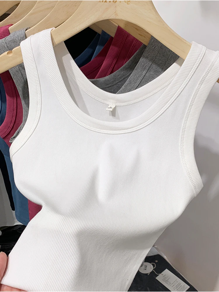 2026 Summer Women Sleeveless Tank Tops Fashion Crop Top O-neck Fitness Knitted Ribbed Vest Female Solid Camis Cropped Streetwear view 5