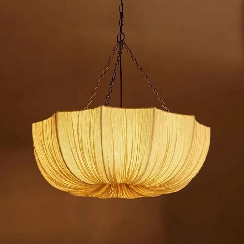 

Nordic Creative Round Household LED Chandelier Modern Style Creative Fabric Lamp Medium Antique Living Room Bedroom Lighting
