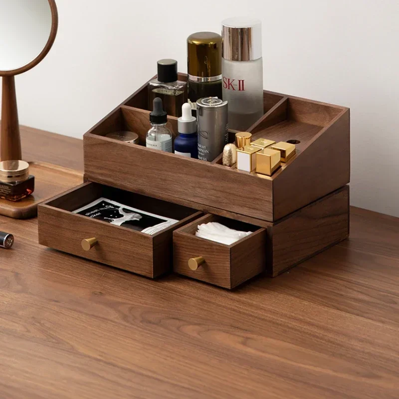 Wooden Cosmetic Organizer with Drawers, Dressing Table Storage Box, Lipstick and Skincare Organizer for Bedroom
