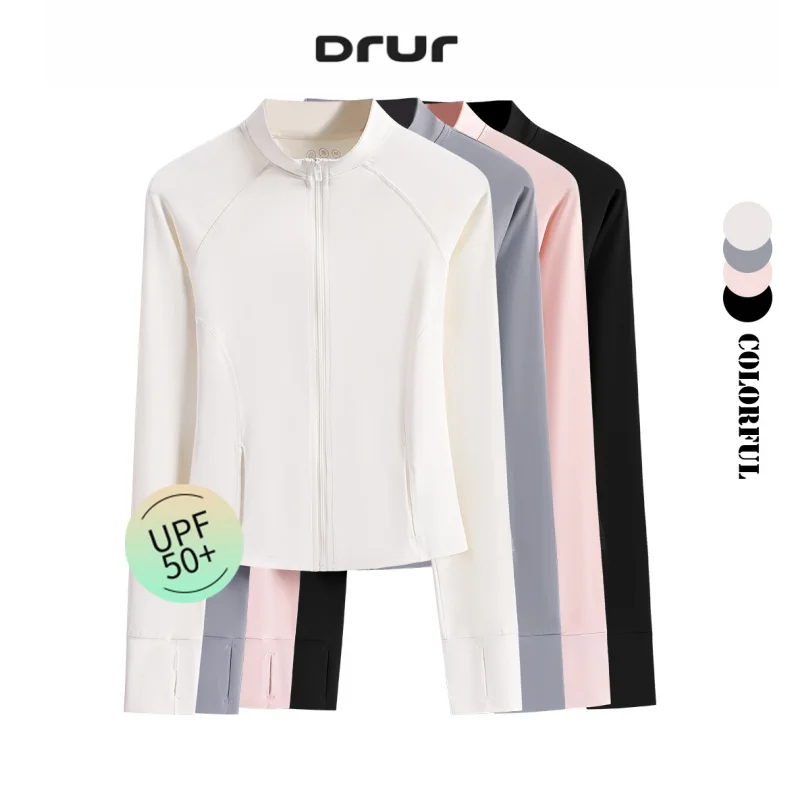 DRUR Women Lightweight UPF50 Yoga Tops Sun Protection Long Sleeve Sunsuit Quick Dry Gym Shirt Running Sports Wear Workout Jacket