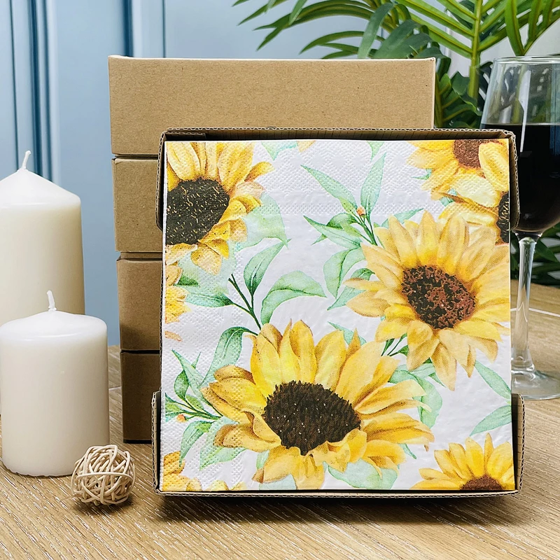 

50Pcs/Pack 3Ply Quality Eco-Friendly Soft Square Cocktail Tissue Paper Sunflower Print Disposable Party Decor Colorful Napkins