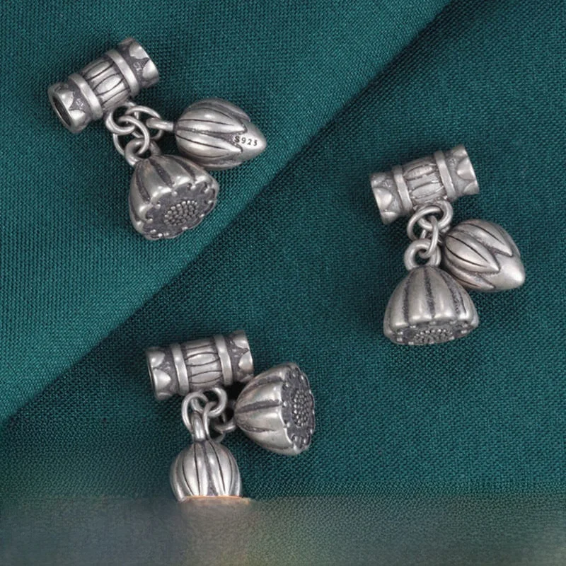 S925 순은 블라 로터스 버드 펜던트 수제 비딩 재료 DIY 패션 주얼리 액세서리 라운드 튜브 빈티지 스타일