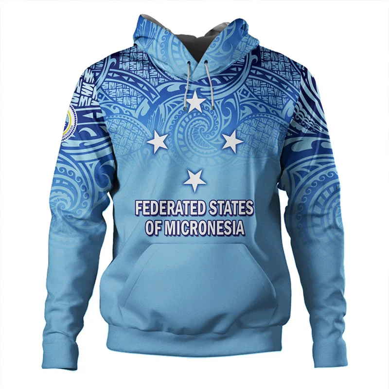 Sudadera con capucha con estampado 3D Vintage para hombre, Sudadera con capucha con estampado de la bandera de los Estados Unidos de Micronesia, abrigo de brazos FSM, ropa de moda