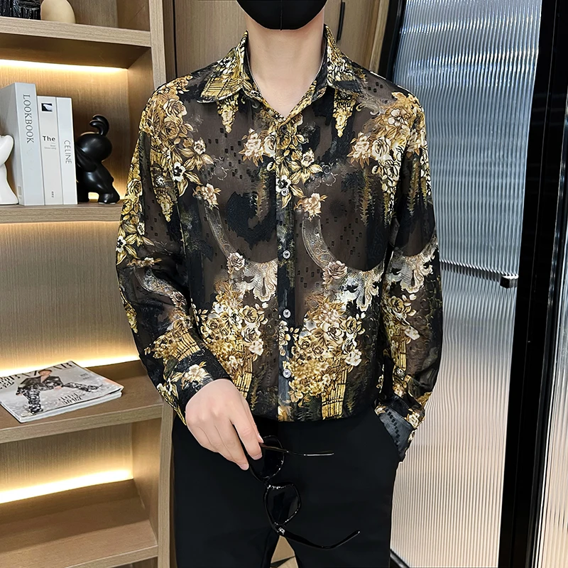 بلوزة رجالية للخريف ملابس رجالي قميص غير رسمي قميص عصري للربيع والشتاء فستان الشارع الشهير أنيق Hombre