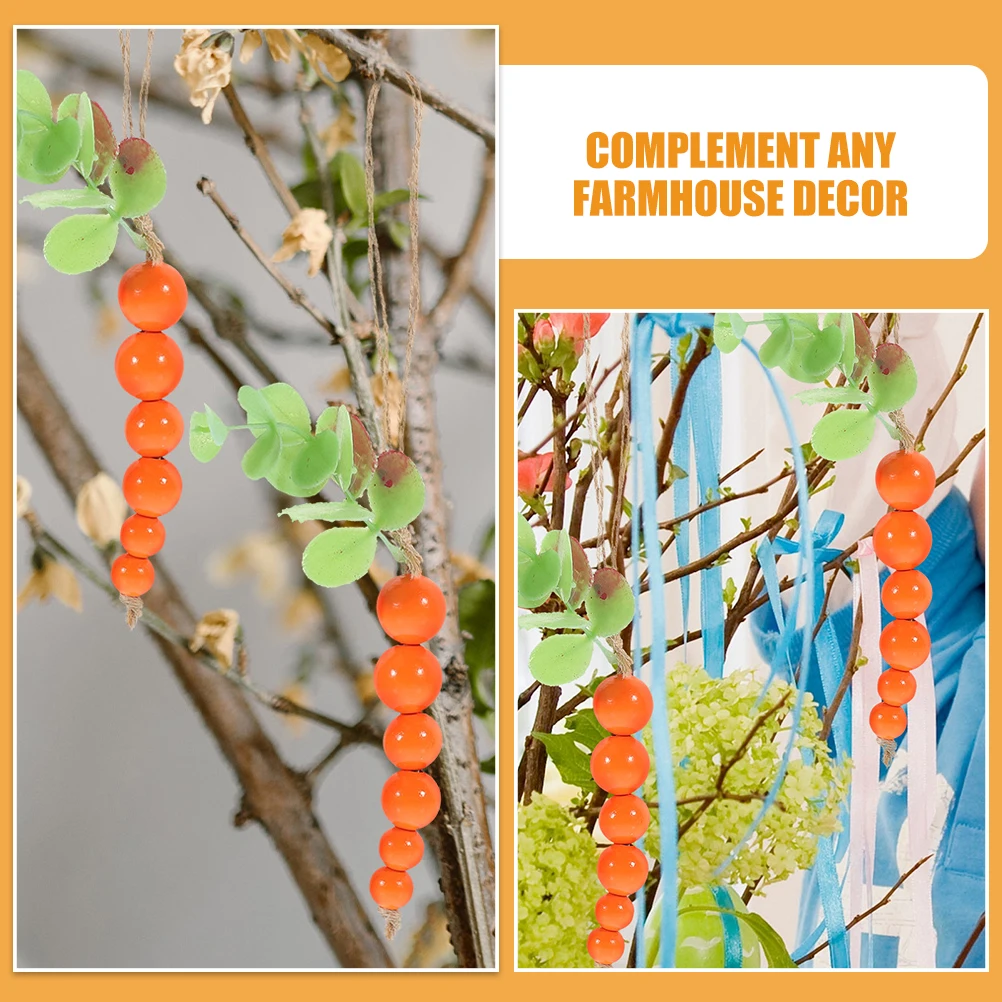 

10pcs Wooden Bead Carrots Rustic Hanging Decor Easter Tiered Tray Farmhouse Wall Decor Beaded Garland Crafts Spring Ornaments