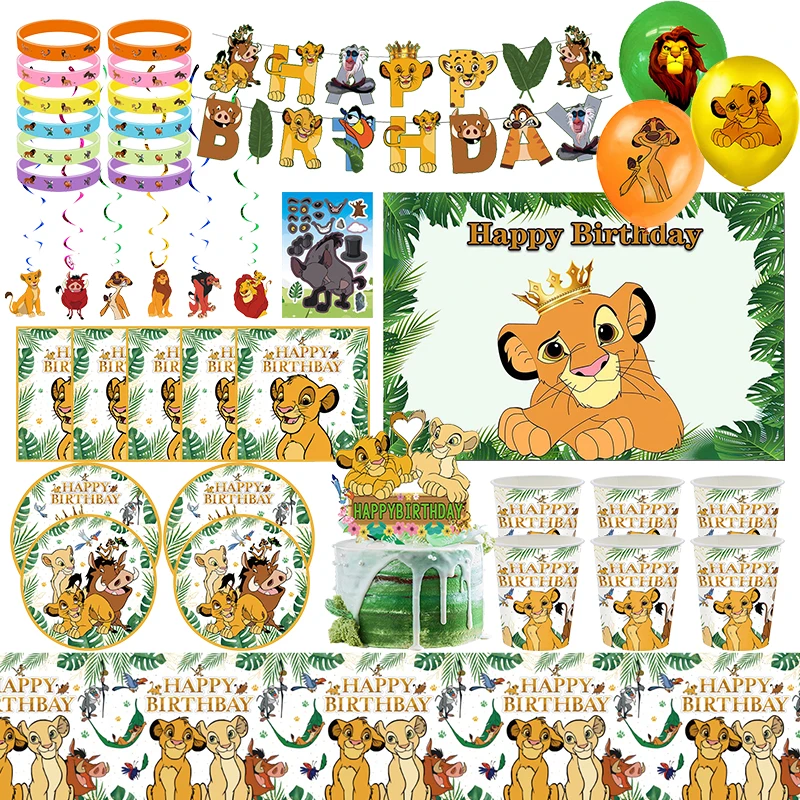 Disney Lion King Birthday Decoration Simba Tableware Paper Cups Plates Tablecloth Backdrop Party Supplies Balloons Kids Gifts