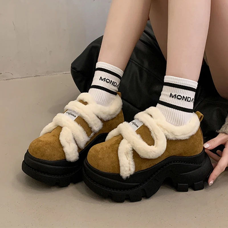 

High Heels Women's Boots Fur Platform Warm Sport Shoes Fashion Short Plush Winter Boots 2025 Designer Casual Snow Botas Mujer