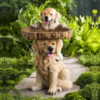 Garden Dog Statues Puppies Birdbath Polyresin Outdoor Bird Bath Home Yard Animal Sculptures Ornaments Decor