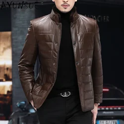 AYUNSUE Men Leather Jacket Mink Fur Collar Down Cotton Coat 100% Genuine Sheepskin Jackets for Men 2023 Autumn Winter Chaquetas