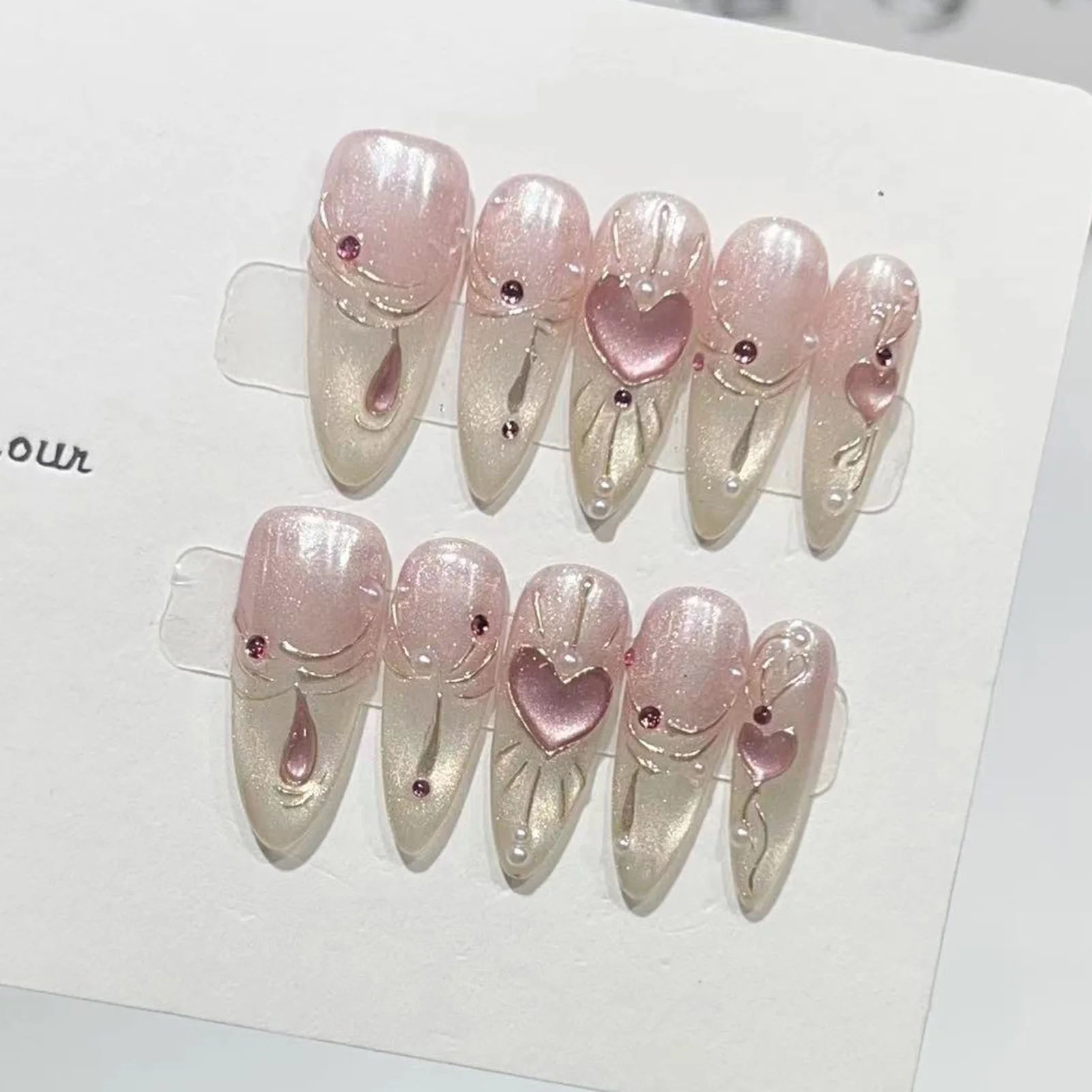 10 pezzi di mandorla lucida stampa sulle unghie cuore bowknot lavanda unghie finte unghie artificiali in resina per la festa nuziale Natale fai da te