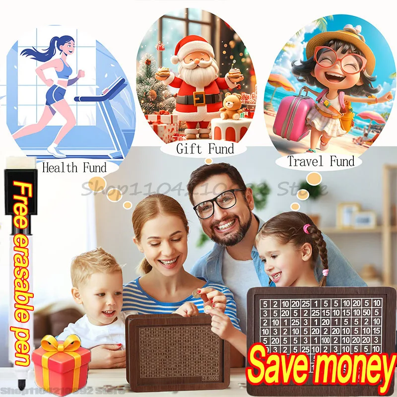 New Wooden Money Box Handmade Reusable Money Saving Box with Saving Money Goals Counter Crafts Piggy Bank Children