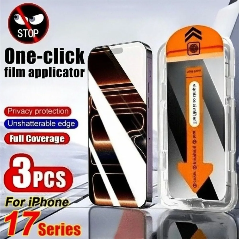 

3Pcs Privacy Full Screen Protector for iPhone 17 16 15 14 Pro Max Air 16 15 Plus 13 12 11 Pro XR XS One Click Installation Glass