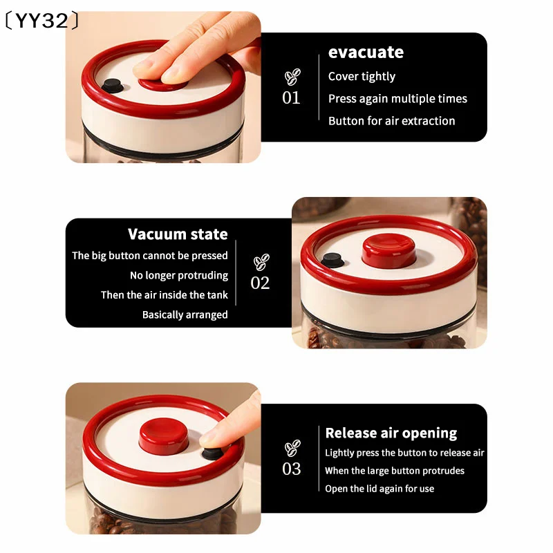 Coffee Beans Vacuum Sealed Tank Transparent Glass Food Storage Jars Moisture-proof Air Extraction Airtight Container〔YY32〕 - view 5
