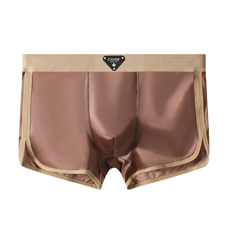 3 pièces/paquet de luxe Satin-like glace soie hommes culottes hygroscopique respirant Double couche soie entrejambe Boxer haute élastique caleçon