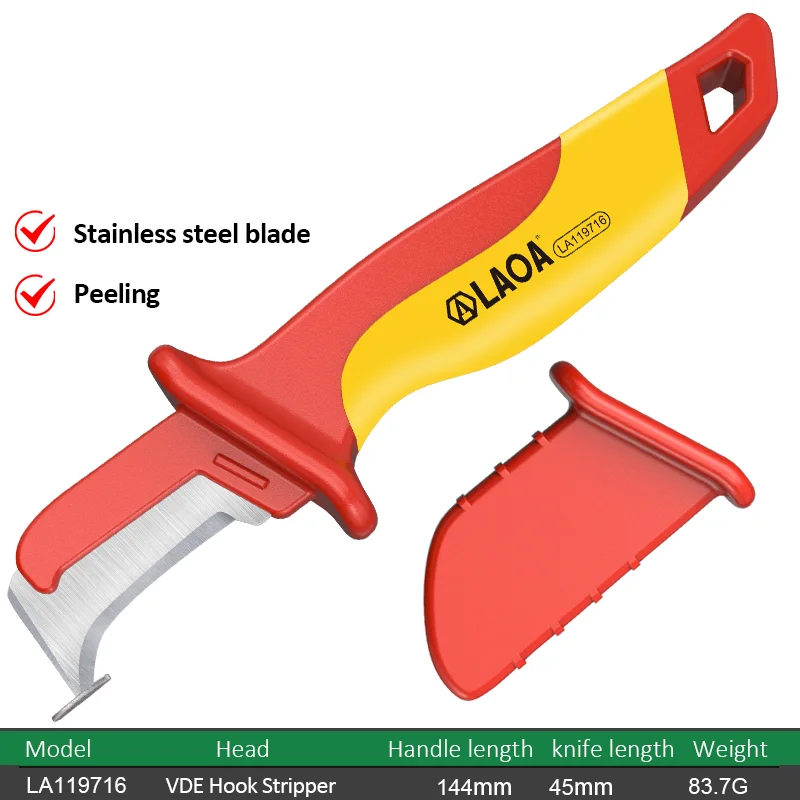 LAOA Insulated Knife Injection Molding Head Pushable Hook Withstand High Voltage Cable Stripping Blade Wire Stripper