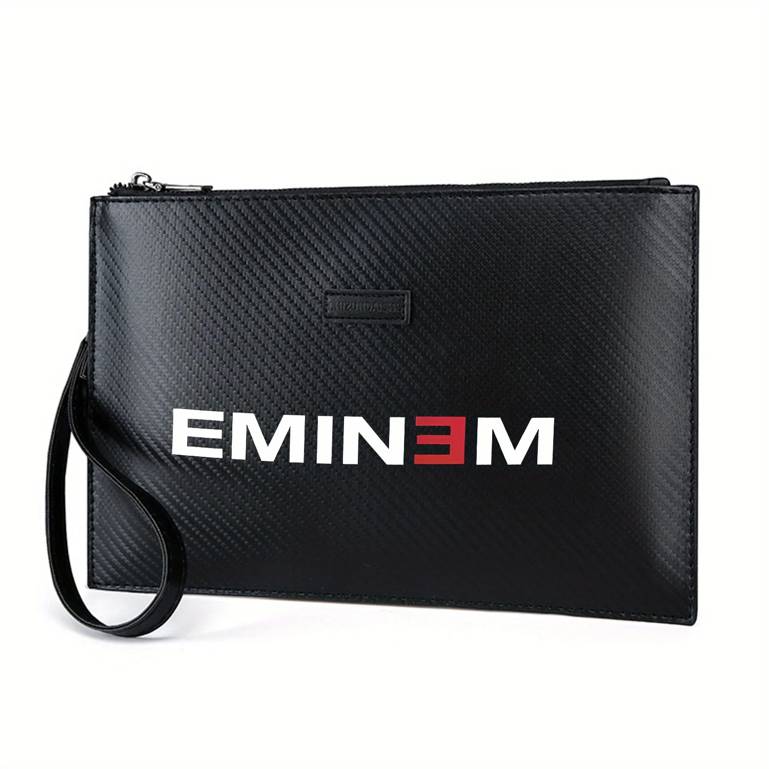Eminem-Markenlogo, weiß, schwarz, rot, elegante bedruckte PU-Herrenhandtasche, modisch und praktisch für den täglichen Transport