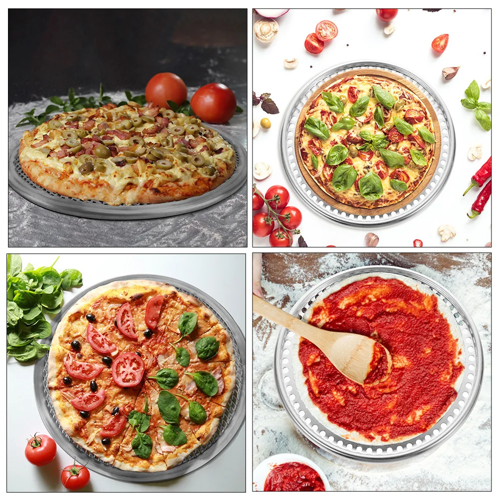 

Round Shaped Aluminum Alloy Pizza Pan Perforated Non-Stick Baking Tray Household Multi-Function Kitchen Pizza Plate Baking