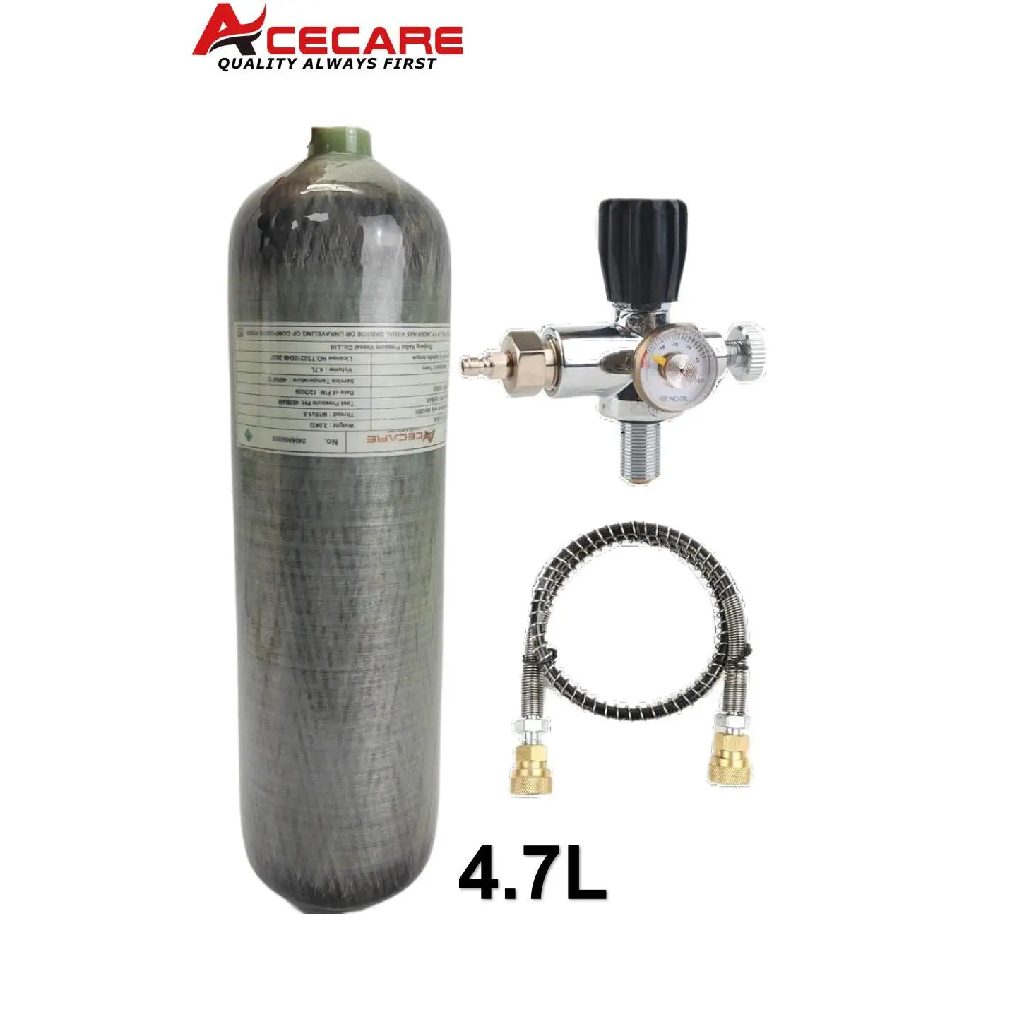 ACECARE 4500Psi 300Bar 4.7L Carbon Fiber Cylinder High Pressure Tank Charging Regulator HPA Diving Fill Station Scuba M18*1.5