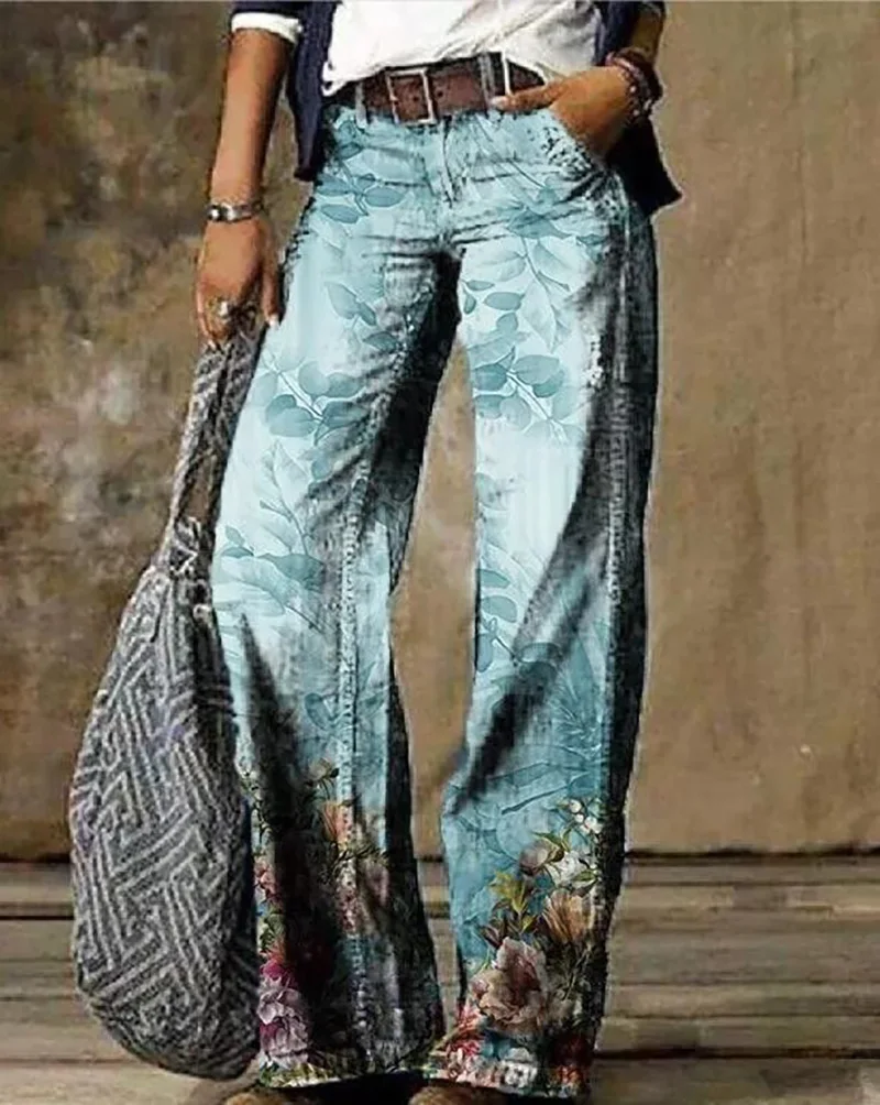 2024 primavera/estate nuovi pantaloni a gamba larga da ragazza piccante retrรฒ pantaloni Casual stile cittร dritti pantaloni a vita alta da donna