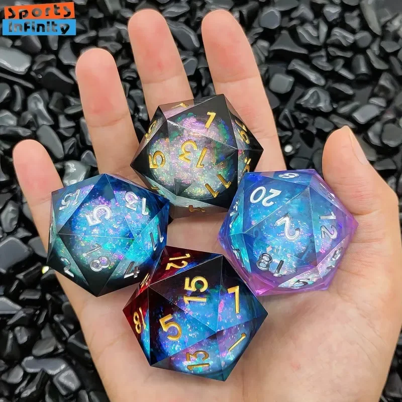 Dungeons and Dragons Blue Black Liquid Core Dice Set 20 Side Polyhedral DND Dice for TRPG Board Games Sharp Handmade Resin Dice