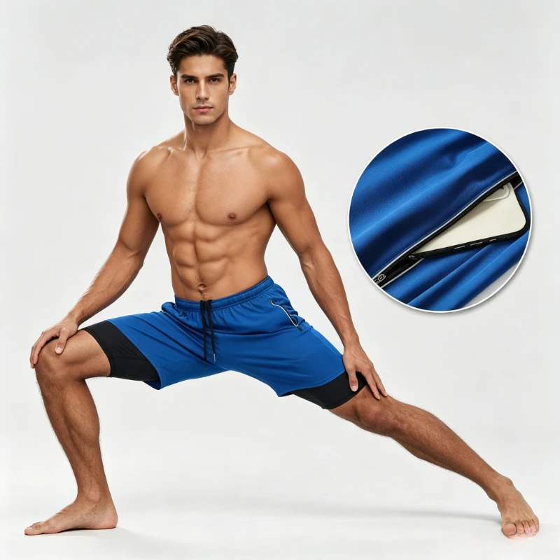 

2 In 1 Double Layer Men Running Shorts Quick Dry Athletic Gym Training Shorts Anti-chafe Bodybuilding Sport Short Pants