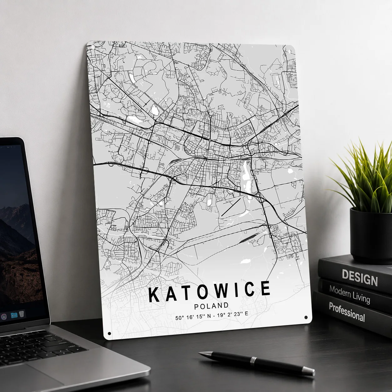 Katowice Light Map Personalized 3D Textured Metal Poster Wall Art Vintage Tin Signs for Living Room Decorations Home Decoration