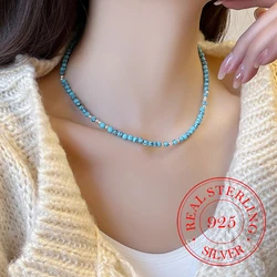 Real Money 925 Sterling Silver Women's Necklace Turquoise Red Black Onyx Sweater Chain Necklace Wedding Party Jewelry Gift