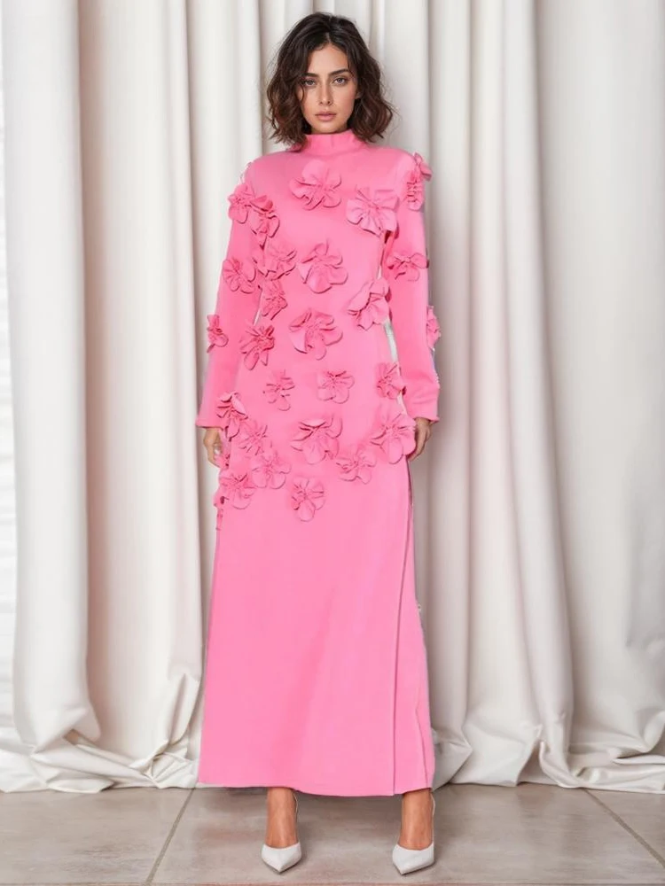 

Temperament Patchwork Appliques Dresses For Women Round Neck LongSleeve High Wiast Soild Slimming Elegant Female Newblazer mujer