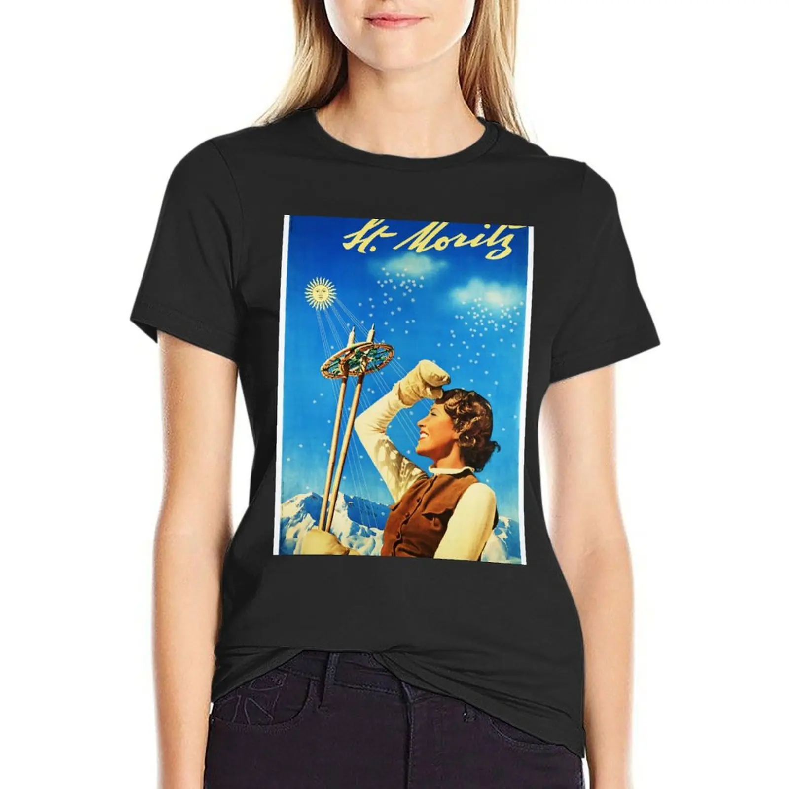 ST. MORITZ Switzerland Winter Sports Ski Resort 1937 by Walter Herdeg Vintage Travel Poster T-Shirt