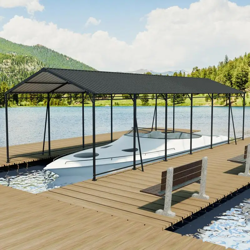 

Сверхмощный карман 12x32 футов с крышей из оцинкованной стали и рамой, большой металлический гараж с 4 фиксированными наклонными опорой — прочный