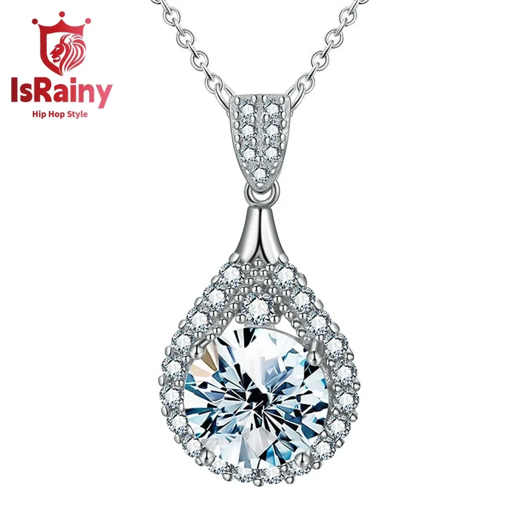 

IsRainy 9MM D Color Round 3EX Cut Moissanite Diamond For Women Pendant Necklaces 925 Sterling Silver Anniversary Fine Jewelry