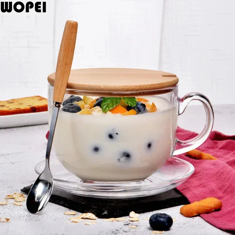 Modern Transparent Tempered Glass Mug Oatmeal Breakfast Milk Cup Household Large Capacity Microwave Coffee Cup Kitchen Utensils