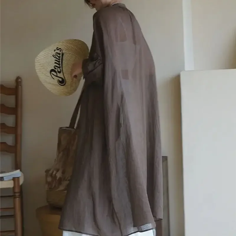 Herfst Nieuwe Franse Vintage Ramee Shirt Jurk Vrouwen Lantaarn Mouw Ontwerp Jurken Losse Dunne Dameskleding