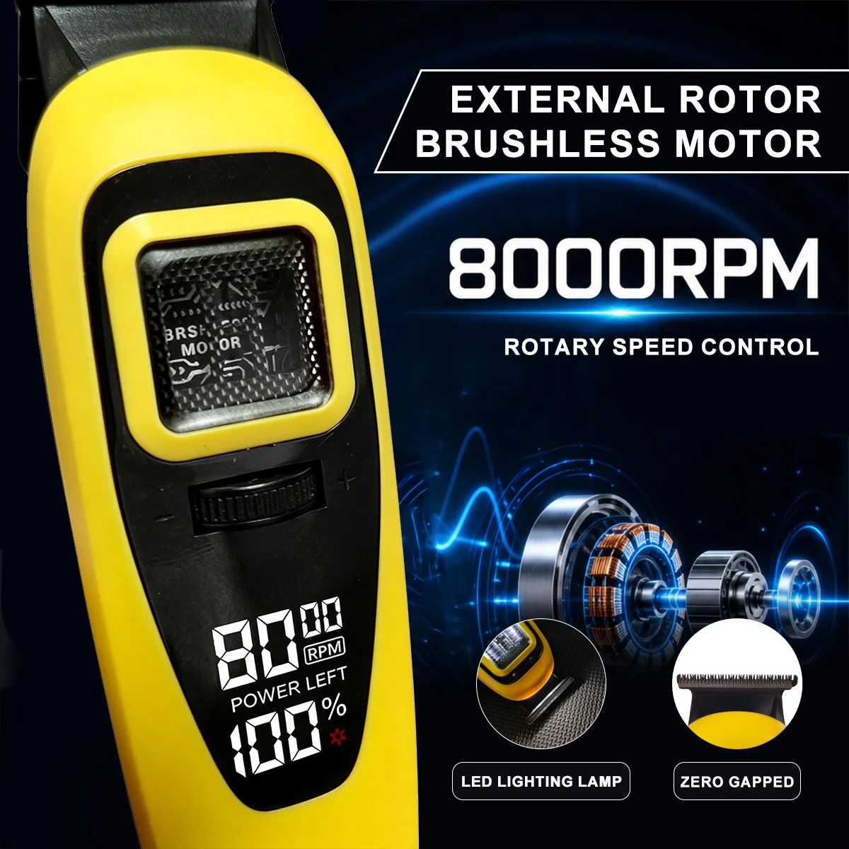 Kemei 1961 Clippers for Men Trimmer DLC Blade 0 Gap External Rotor Brushless Motor LED Display 8000RPM Professional Hair Clipper