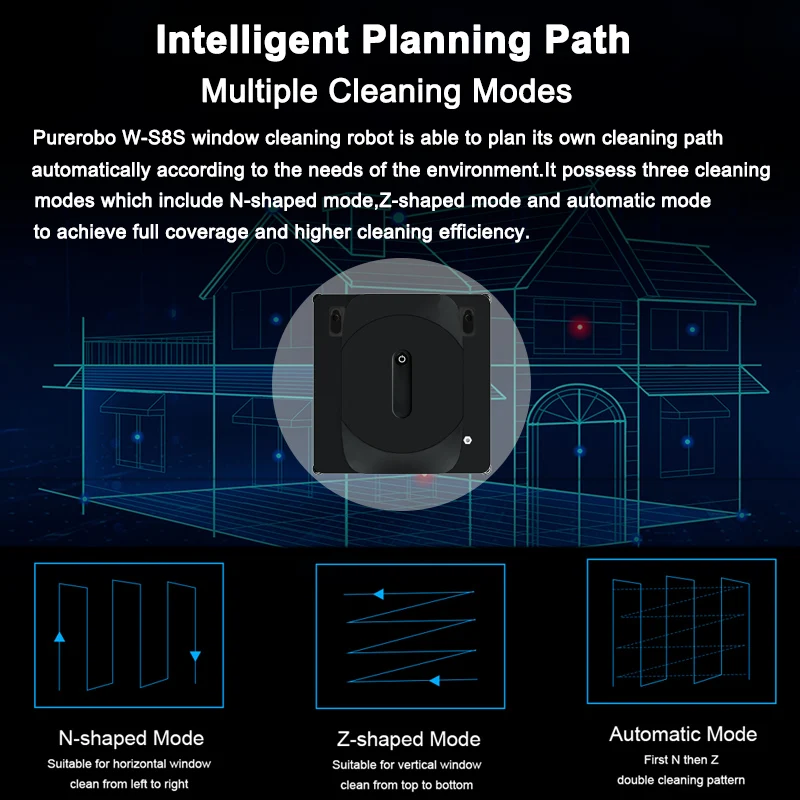 Purerobo Square Ultrathin Window Cleaning Robot With Water Spray Automatic Washing Window Glass Mirror Tile Cleaner APP Control