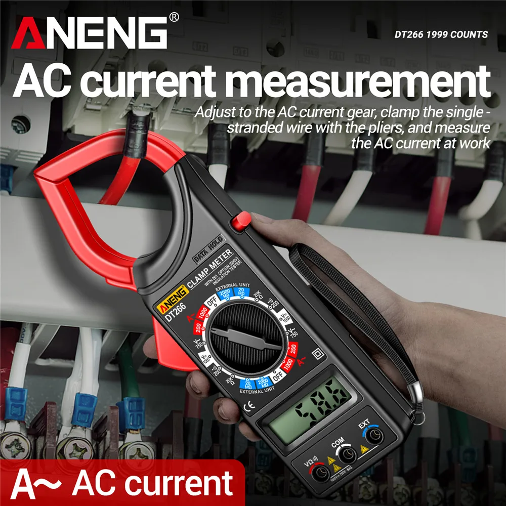 Multimeter Large Clamp Meter Digital ANENG DT266-8with 2000MΩ Resistance AC/DC Voltage Detection 60mm Jaw AC CurrentMeasurement