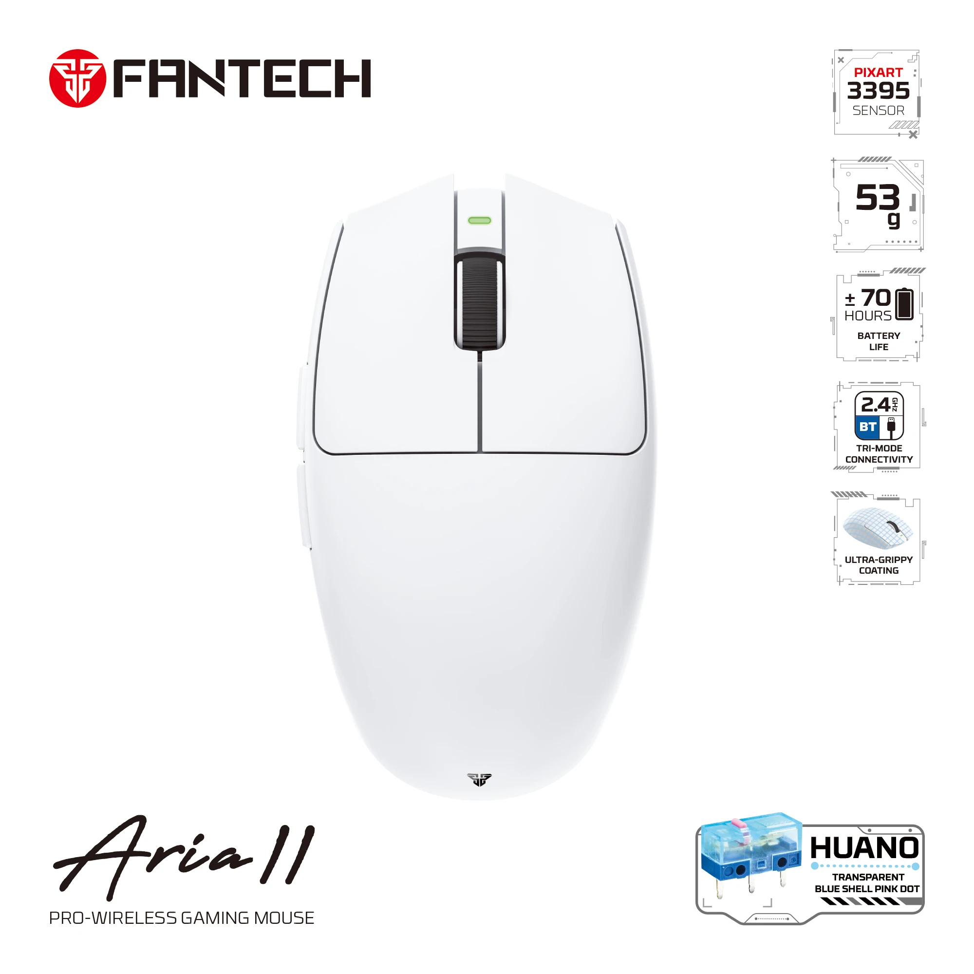 Беспроводная игровая мышь FANTECH Aria ll XD7V2 PixArt PAW3395 53G Сверхлегкая трехрежимная эргономичная мышь для ПК MAC Gamer Office
