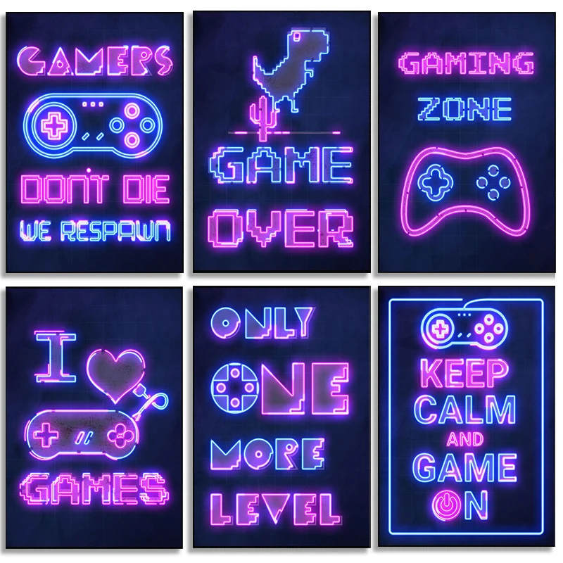 Gaming Neon Quotes Posters and Prints Canvas Printing Game Zone Wall Modern Art Picture for Living Room Home Decoration No LED