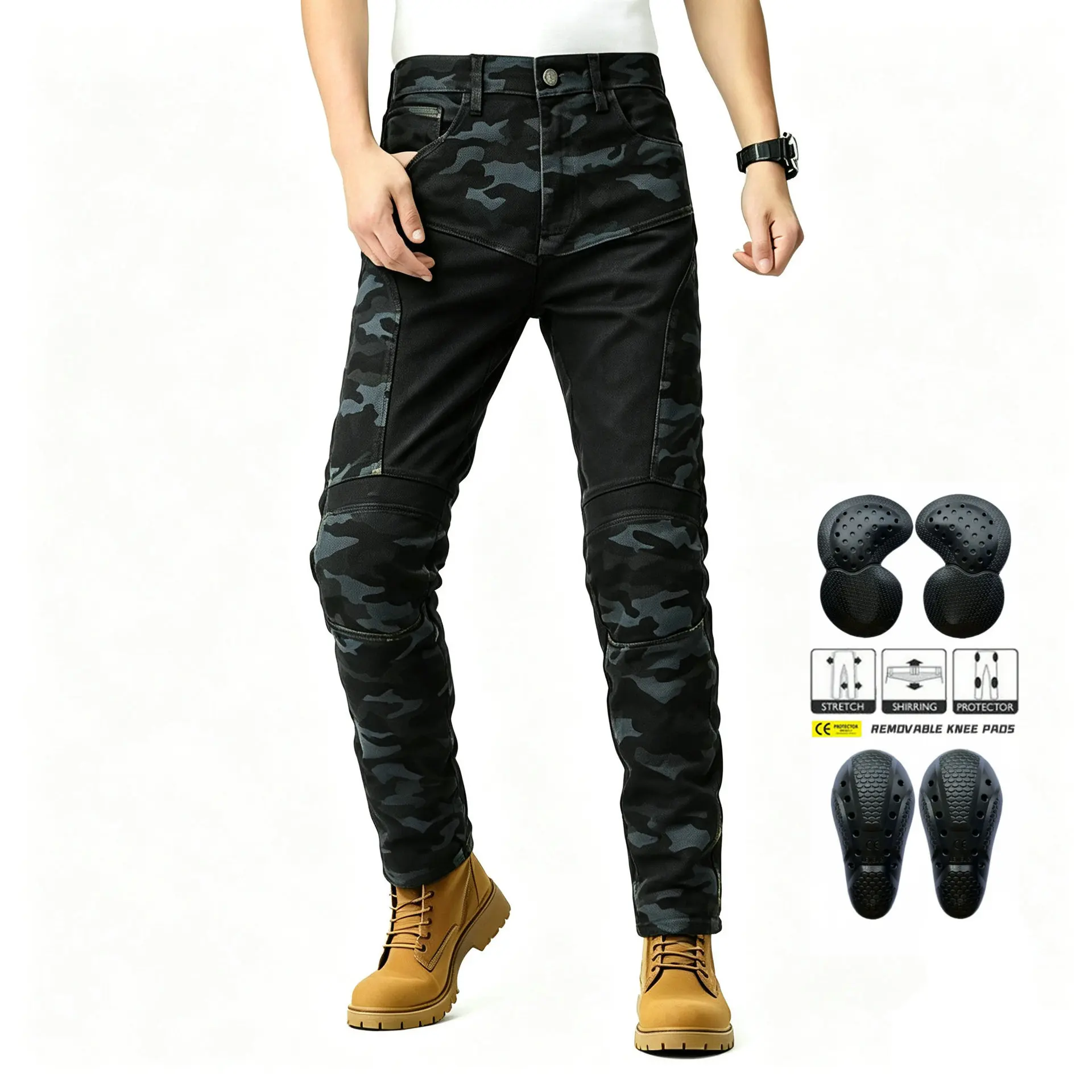 Motorcycle Riding Jeans Summer Breathable Denim Pants Slim Fit Protective Moto Trousers Camo Casual Pants Gear For Men