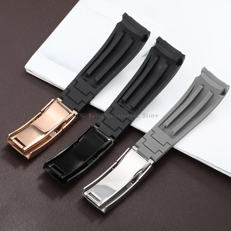 20mm Rubber Straps Curved End Silicone Watchbands for Rolex Water Ghost Folding Buckle Bracelet sMen Women Waterproof Wristbands